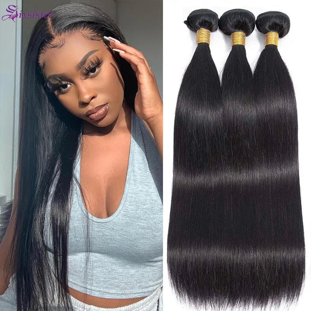 Brazilian Straight Bundles Human Hair 100% Unprocessed Virgin Human Hair Bundles Straight Double Weft Quick Weave Hair 3 Bundles