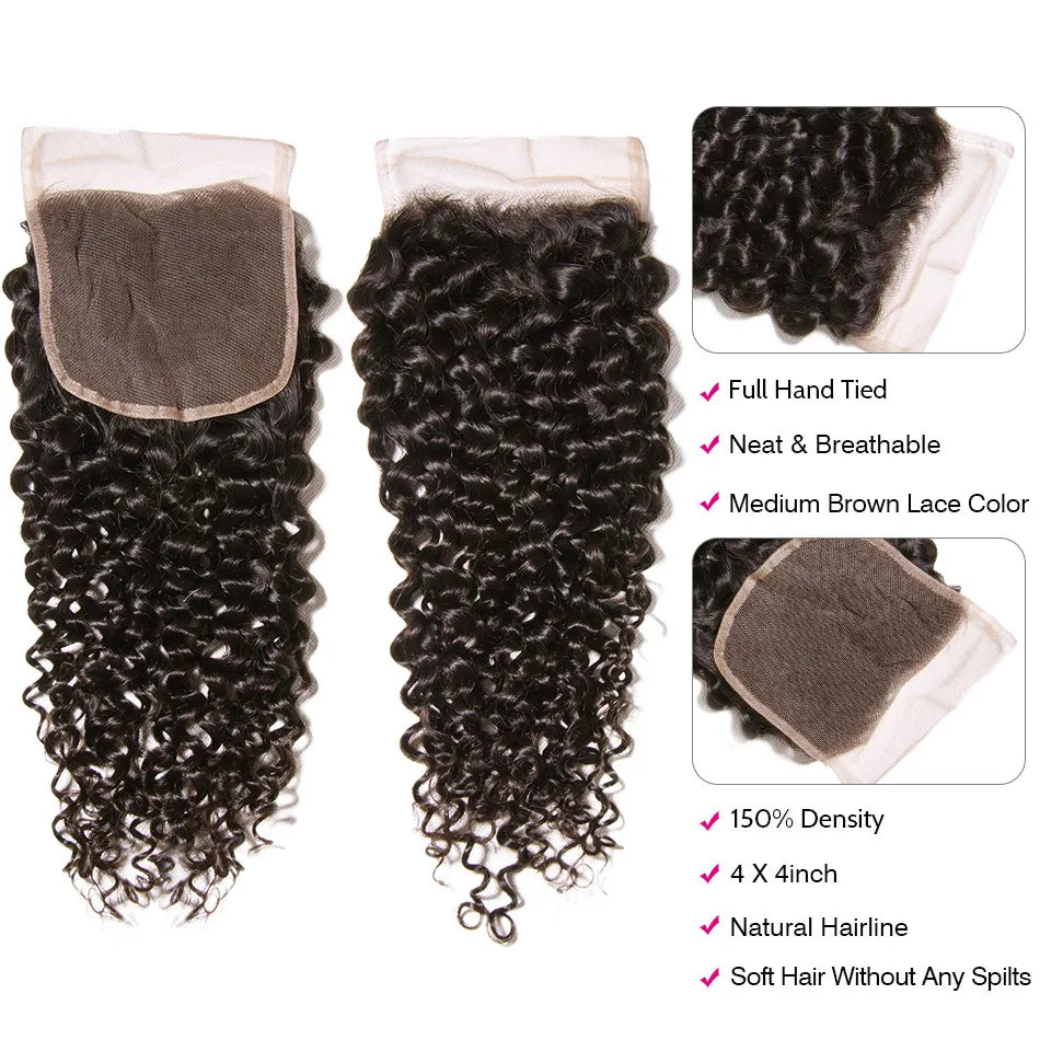 12A Brazilian Afro Kinky Curly Bundles With Closure Human Hair Bundles With Frontal Loose Deep Wave Hair Bundles With Closure