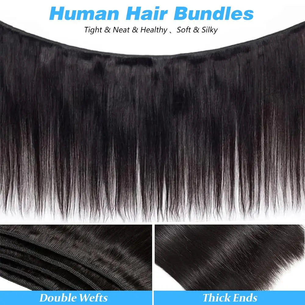 Brazilian Straight Bundles Human Hair 100% Unprocessed Virgin Human Hair Bundles Straight Double Weft Quick Weave Hair 3 Bundles