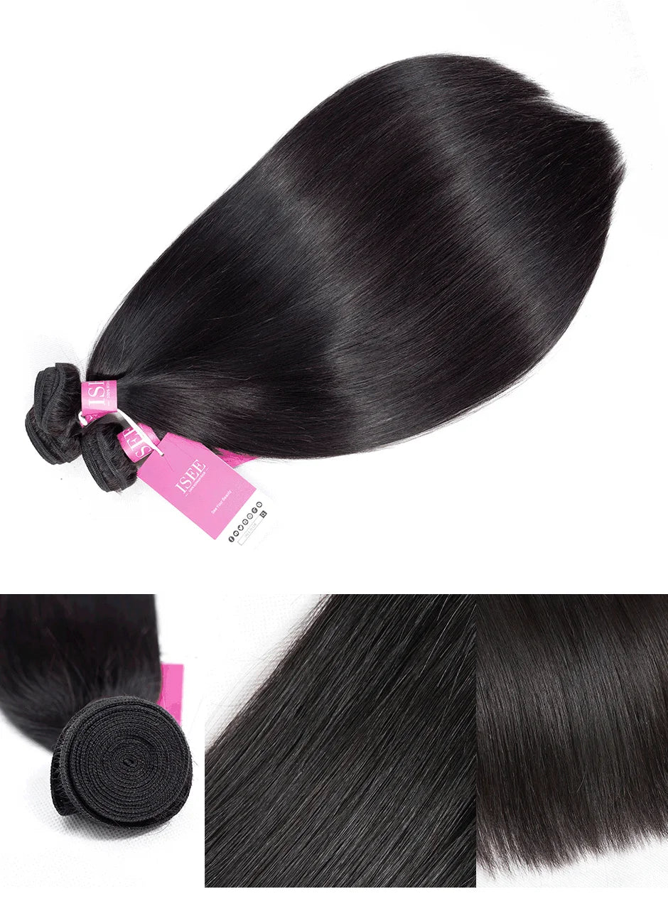 Brazilian Straight Hair Weaves bundles raw hair 100% Human Hair Bundles Straight Hair Extension Natural Color 1Bundle ISEE hair