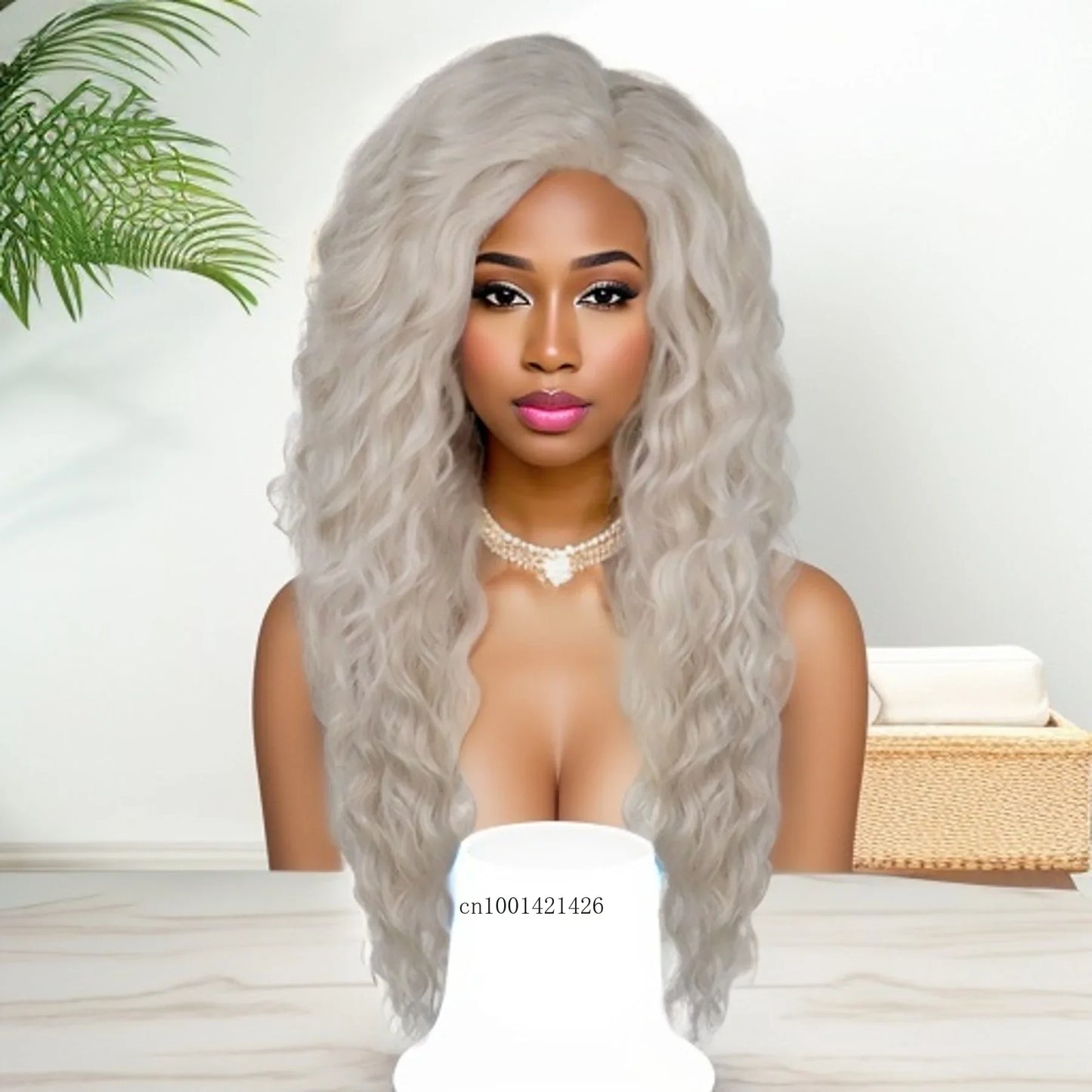 Blonde Curly Wig Synthetic Hair Natural Long Wave Wigs for White Women Free Part Dark Roots Ombre Wigs Trendy Wavy Wig+Stickers