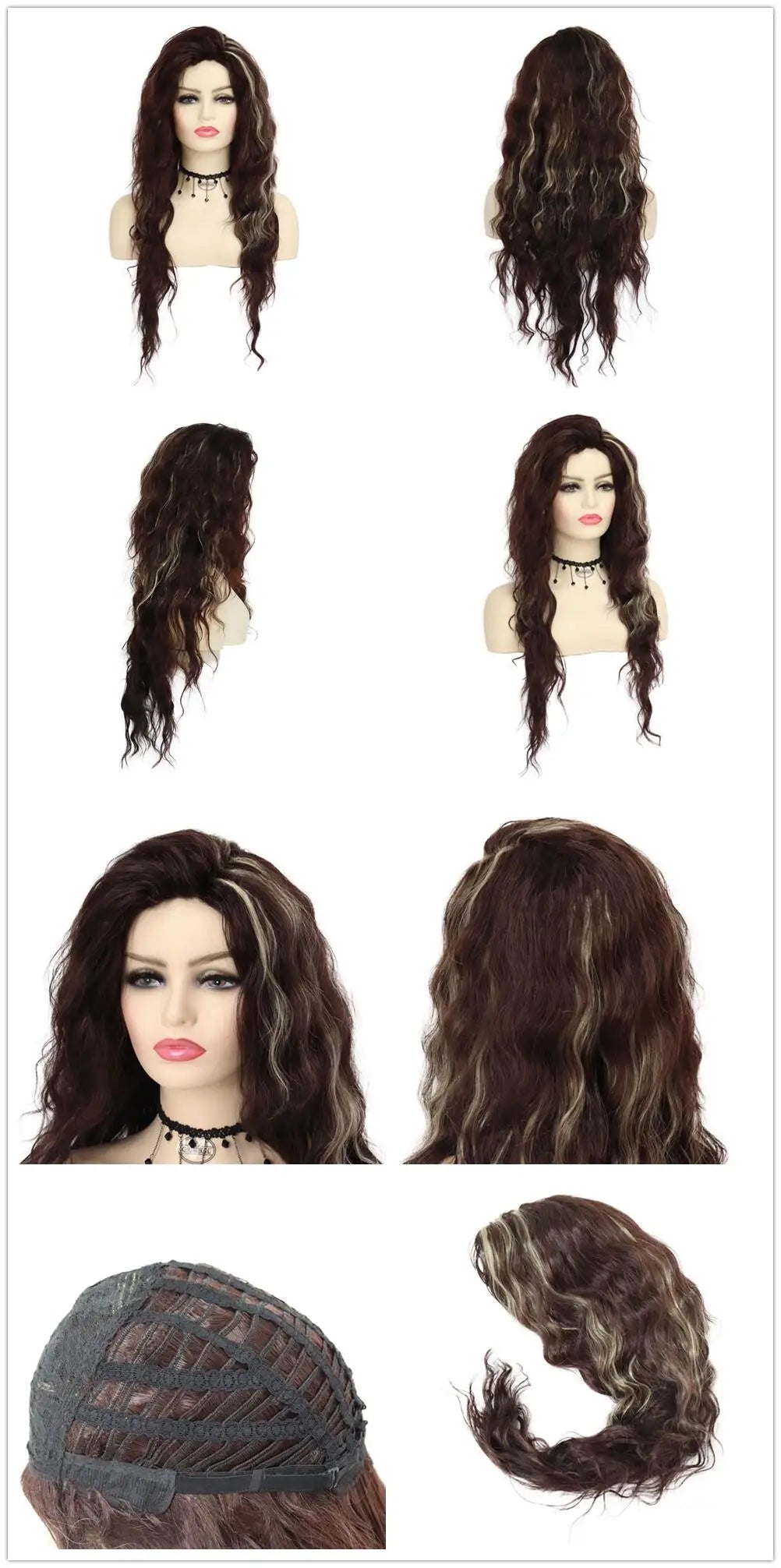 Blonde Curly Wig Synthetic Hair Natural Long Wave Wigs for White Women Free Part Dark Roots Ombre Wigs Trendy Wavy Wig+Stickers