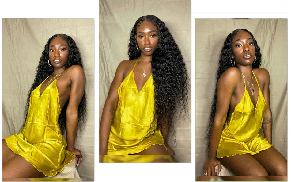 12A Brazilian Water Wave Bundles With Frontal Wet and Wavy Virgin Loose Deep Curly 100% Human Hair Bundles With Closure Tissage