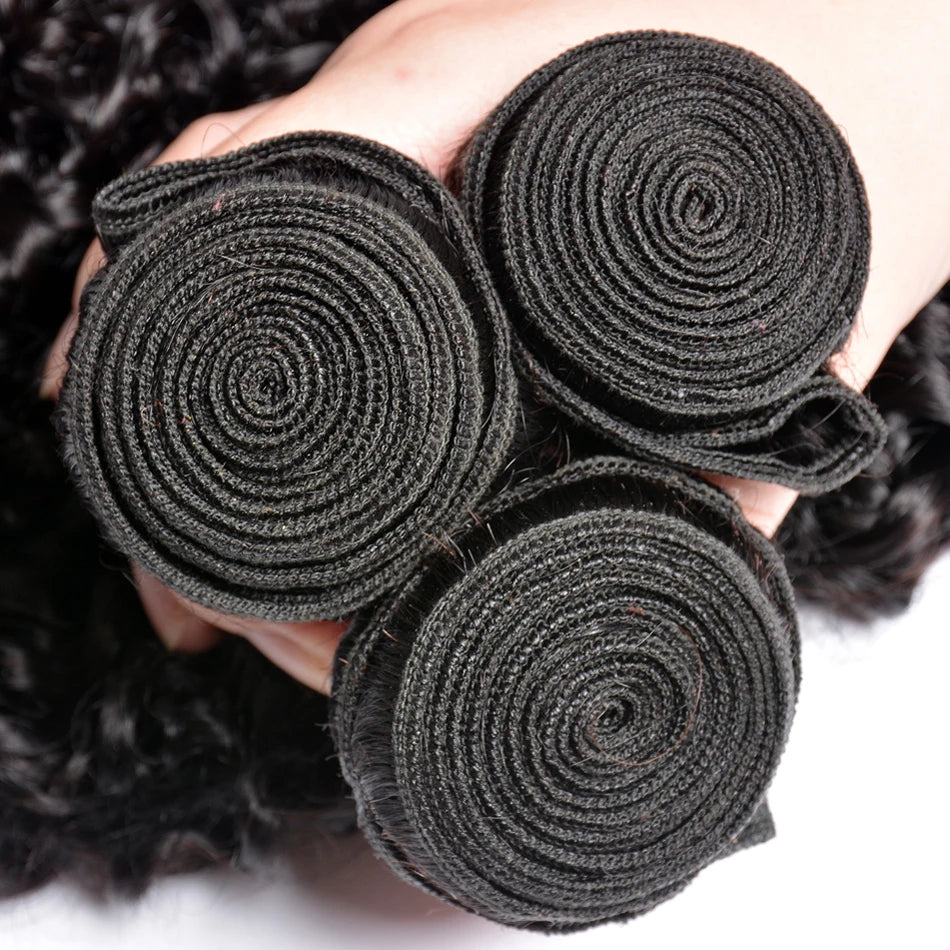 12A Brazilian Virgin Human Hair Kinky Curly Bundles With Frontal Ocean Water Wave Bundles With Frontal Bundles With Lace Closure