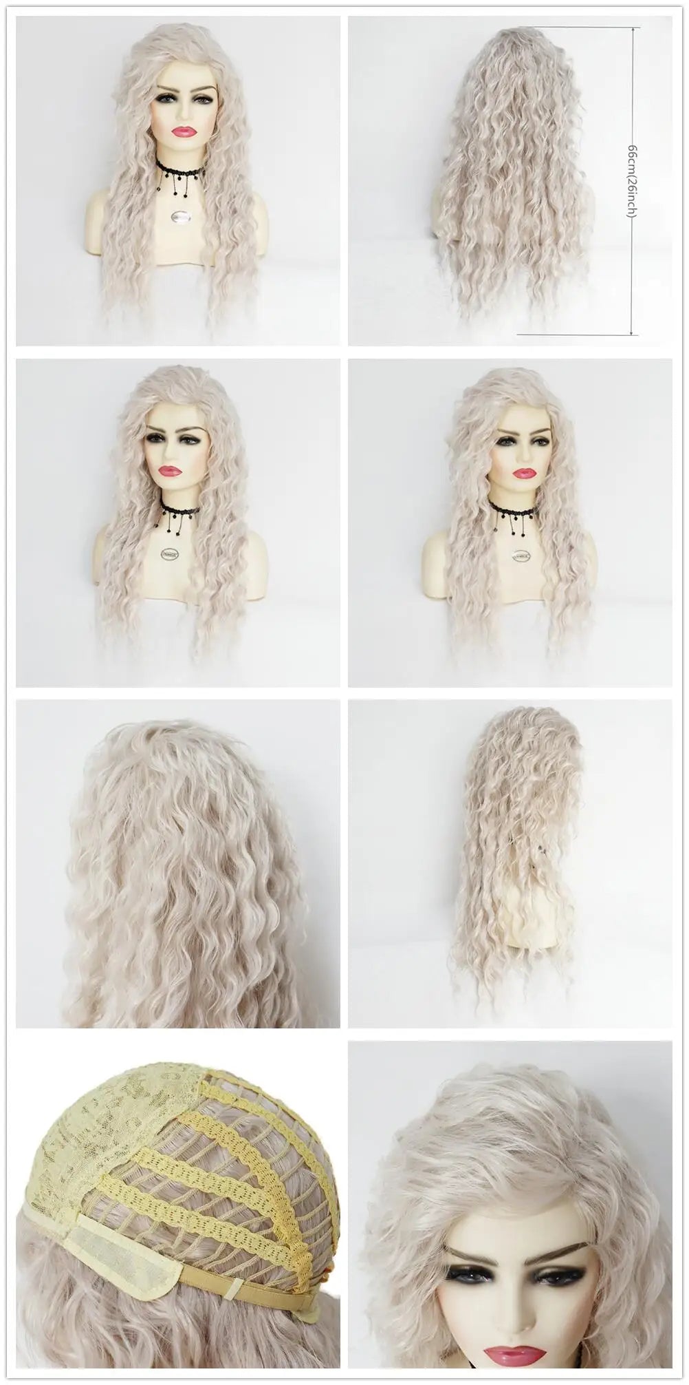 Blonde Curly Wig Synthetic Hair Natural Long Wave Wigs for White Women Free Part Dark Roots Ombre Wigs Trendy Wavy Wig+Stickers