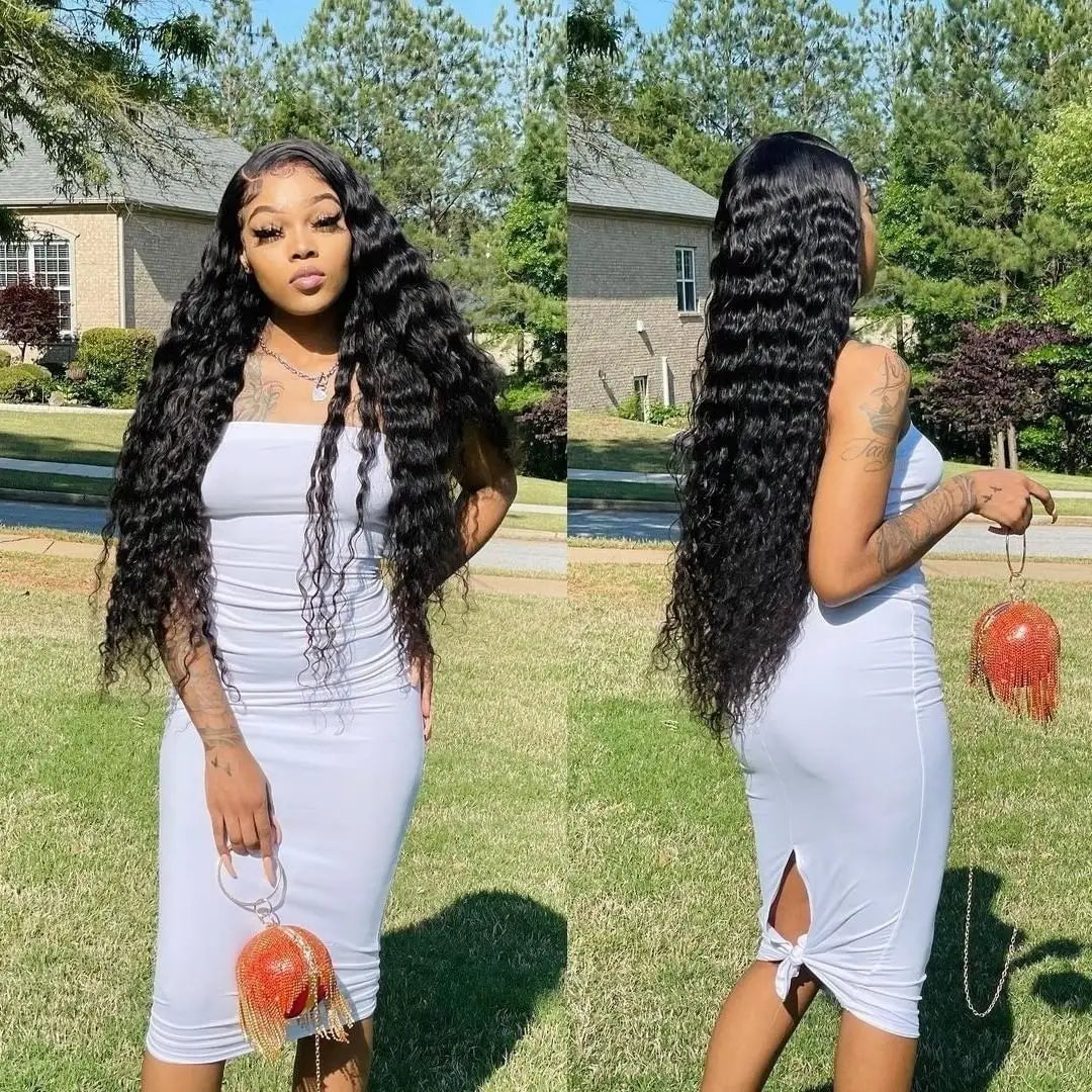 12A Brazilian Water Wave Bundles With Frontal Wet and Wavy Virgin Loose Deep Curly 100% Human Hair Bundles With Closure Tissage