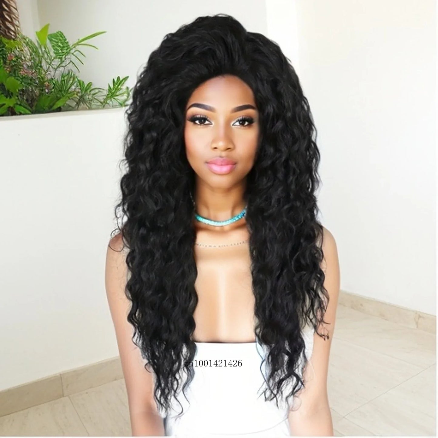 Blonde Curly Wig Synthetic Hair Natural Long Wave Wigs for White Women Free Part Dark Roots Ombre Wigs Trendy Wavy Wig+Stickers
