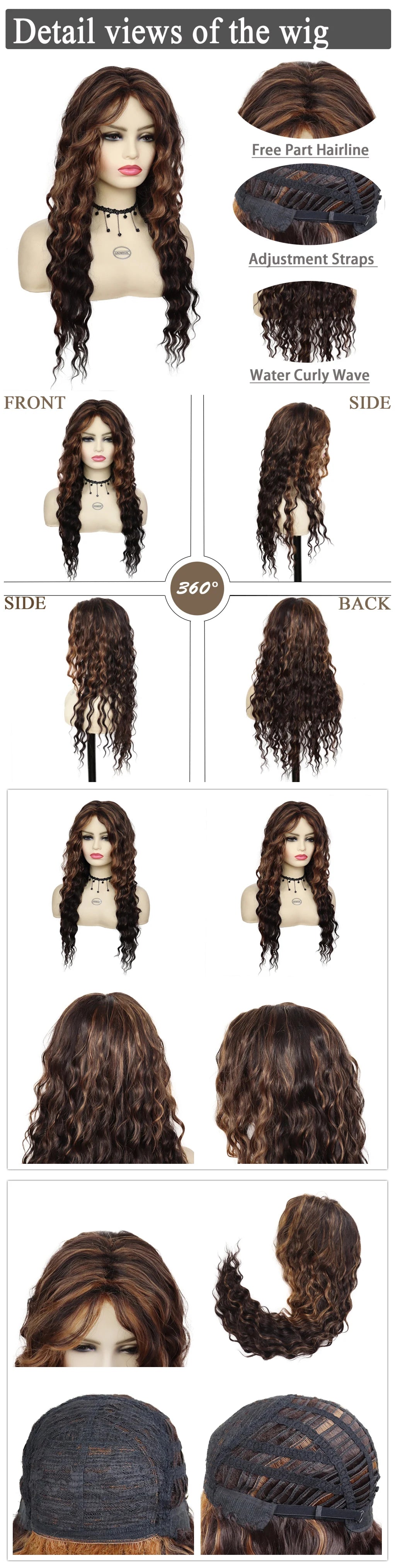 Blonde Curly Wig Synthetic Hair Natural Long Wave Wigs for White Women Free Part Dark Roots Ombre Wigs Trendy Wavy Wig+Stickers