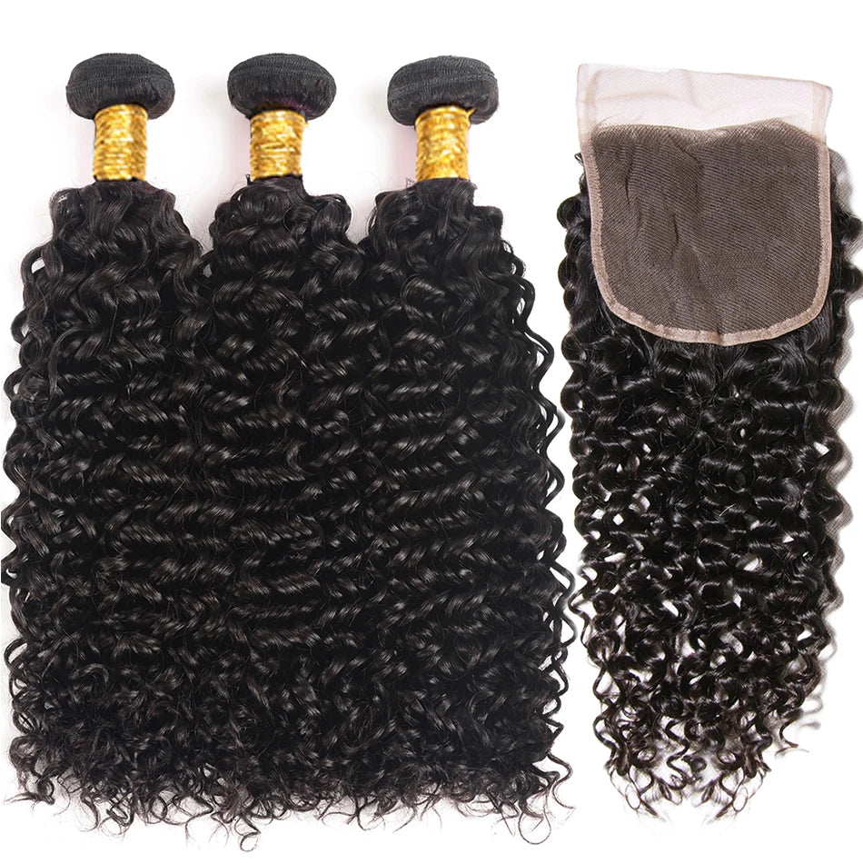 12A Brazilian Afro Kinky Curly Bundles With Closure Human Hair Bundles With Frontal Loose Deep Wave Hair Bundles With Closure
