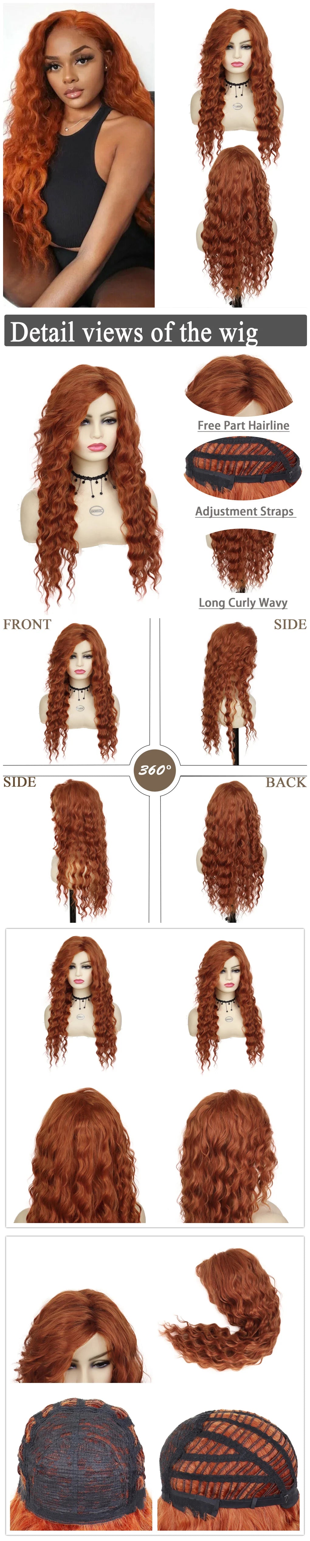 Blonde Curly Wig Synthetic Hair Natural Long Wave Wigs for White Women Free Part Dark Roots Ombre Wigs Trendy Wavy Wig+Stickers