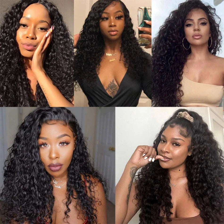 12A Brazilian Water Wave Bundles With Frontal Wet and Wavy Virgin Loose Deep Curly 100% Human Hair Bundles With Closure Tissage