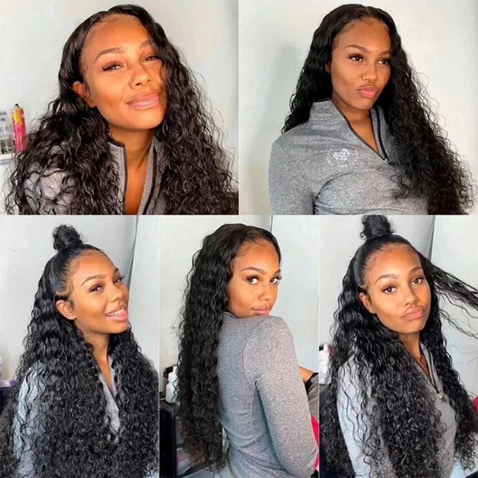 12A Brazilian Water Wave Bundles With Frontal Wet and Wavy Virgin Loose Deep Curly 100% Human Hair Bundles With Closure Tissage