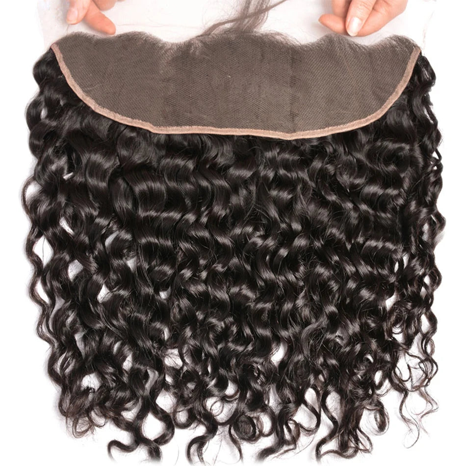 12A Brazilian Water Wave Bundles With Frontal Wet and Wavy Virgin Loose Deep Curly 100% Human Hair Bundles With Closure Tissage