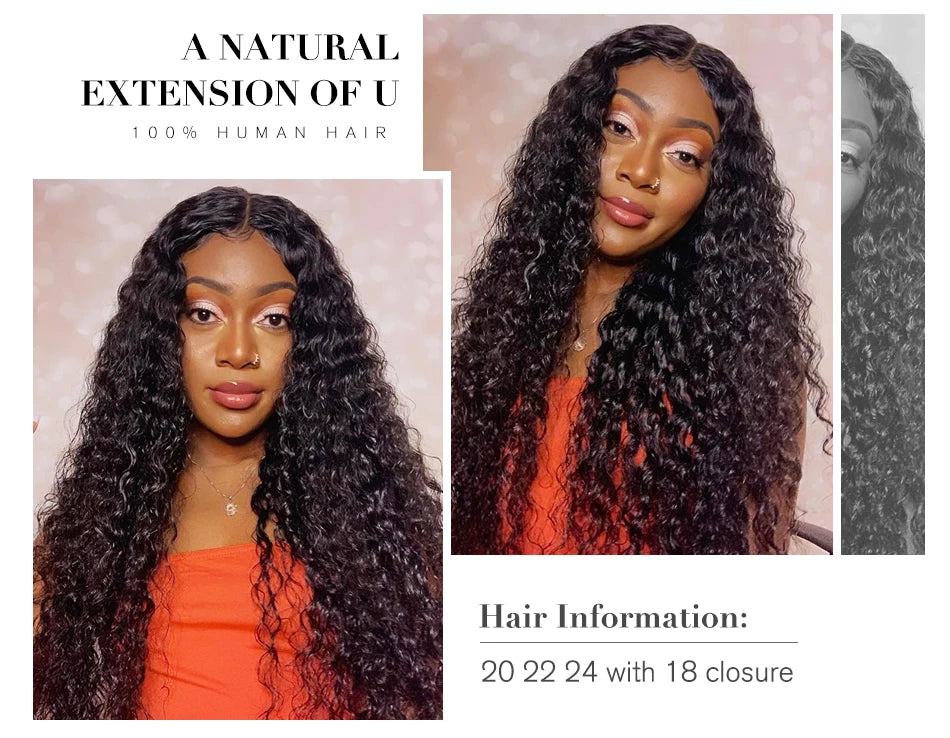12A Brazilian Virgin Human Hair Kinky Curly Bundles With Frontal Ocean Water Wave Bundles With Frontal Bundles With Lace Closure