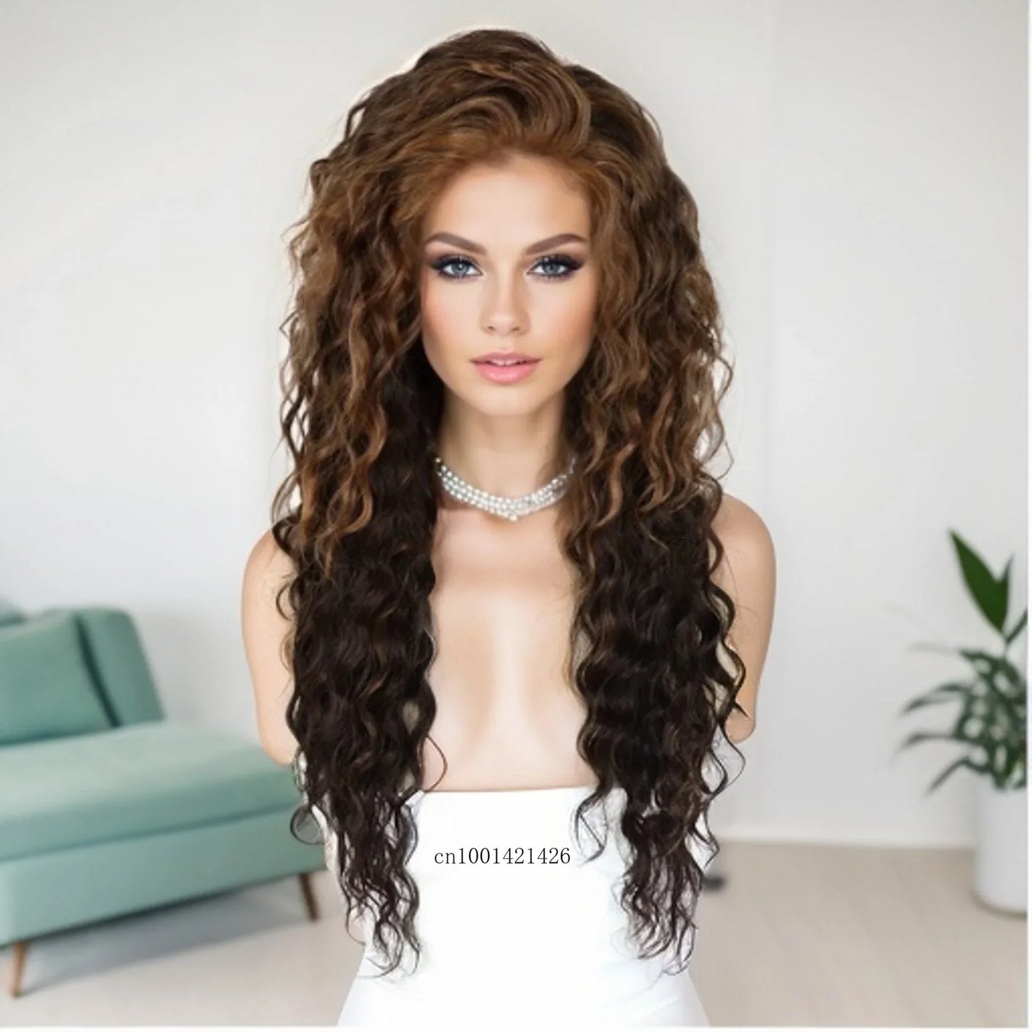 Blonde Curly Wig Synthetic Hair Natural Long Wave Wigs for White Women Free Part Dark Roots Ombre Wigs Trendy Wavy Wig+Stickers