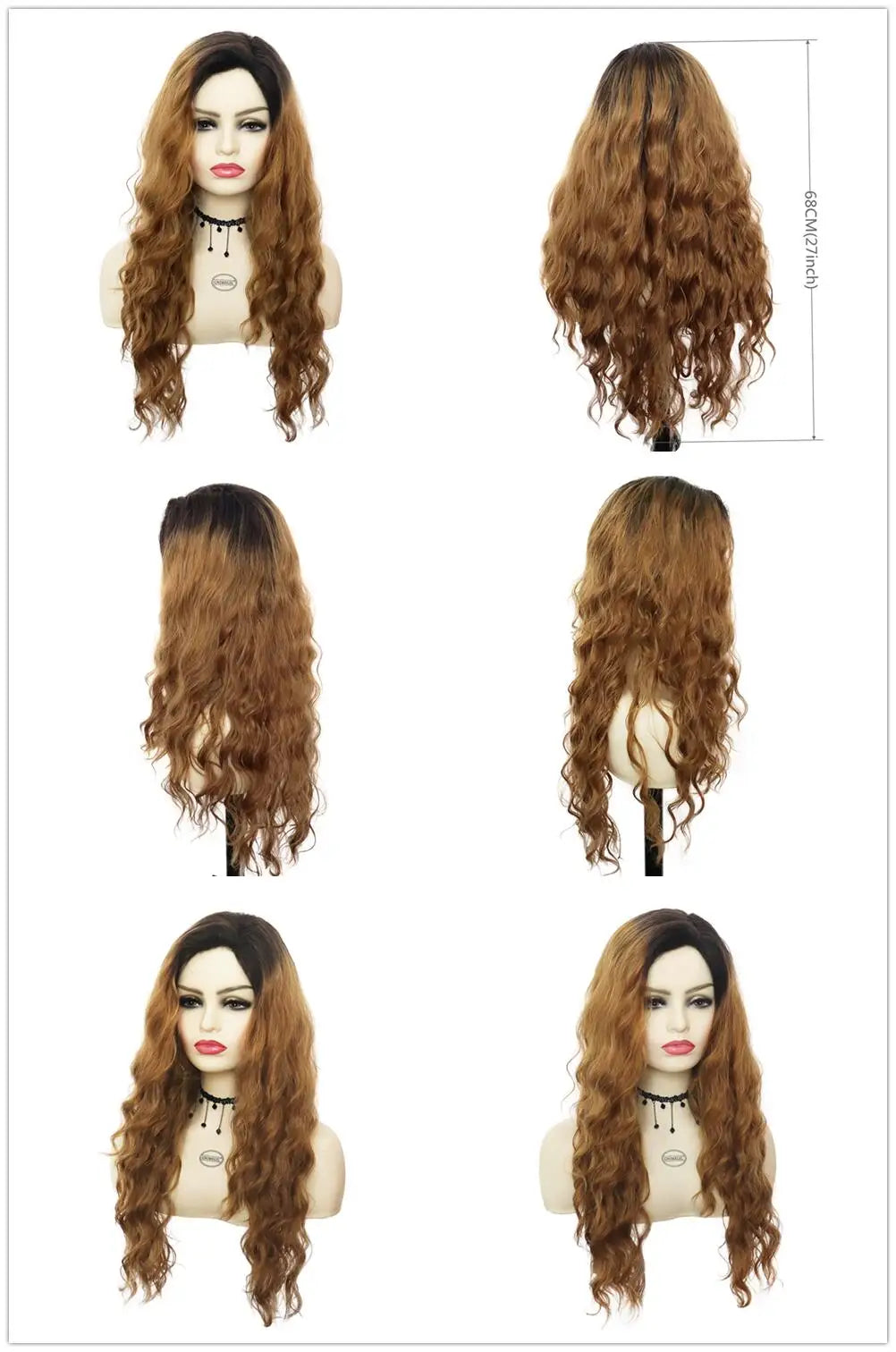Blonde Curly Wig Synthetic Hair Natural Long Wave Wigs for White Women Free Part Dark Roots Ombre Wigs Trendy Wavy Wig+Stickers