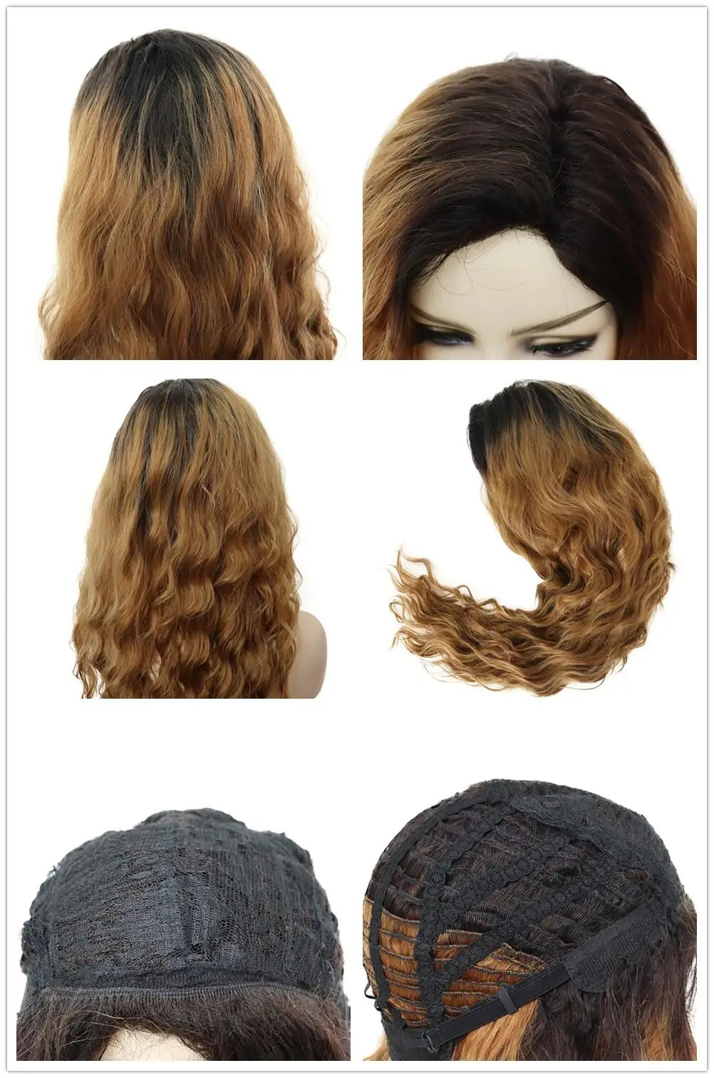 Blonde Curly Wig Synthetic Hair Natural Long Wave Wigs for White Women Free Part Dark Roots Ombre Wigs Trendy Wavy Wig+Stickers