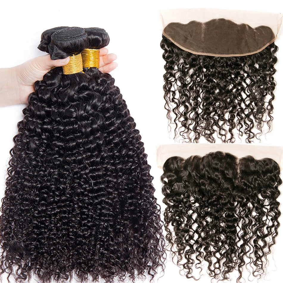 12A Brazilian Afro Kinky Curly Bundles With Closure Human Hair Bundles With Frontal Loose Deep Wave Hair Bundles With Closure