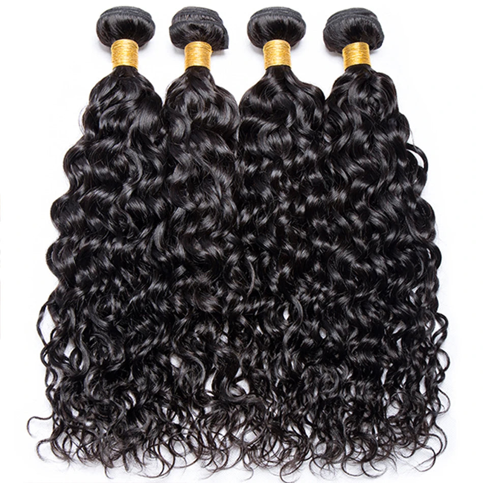 12A Brazilian Water Wave Bundles With Frontal Wet and Wavy Virgin Loose Deep Curly 100% Human Hair Bundles With Closure Tissage