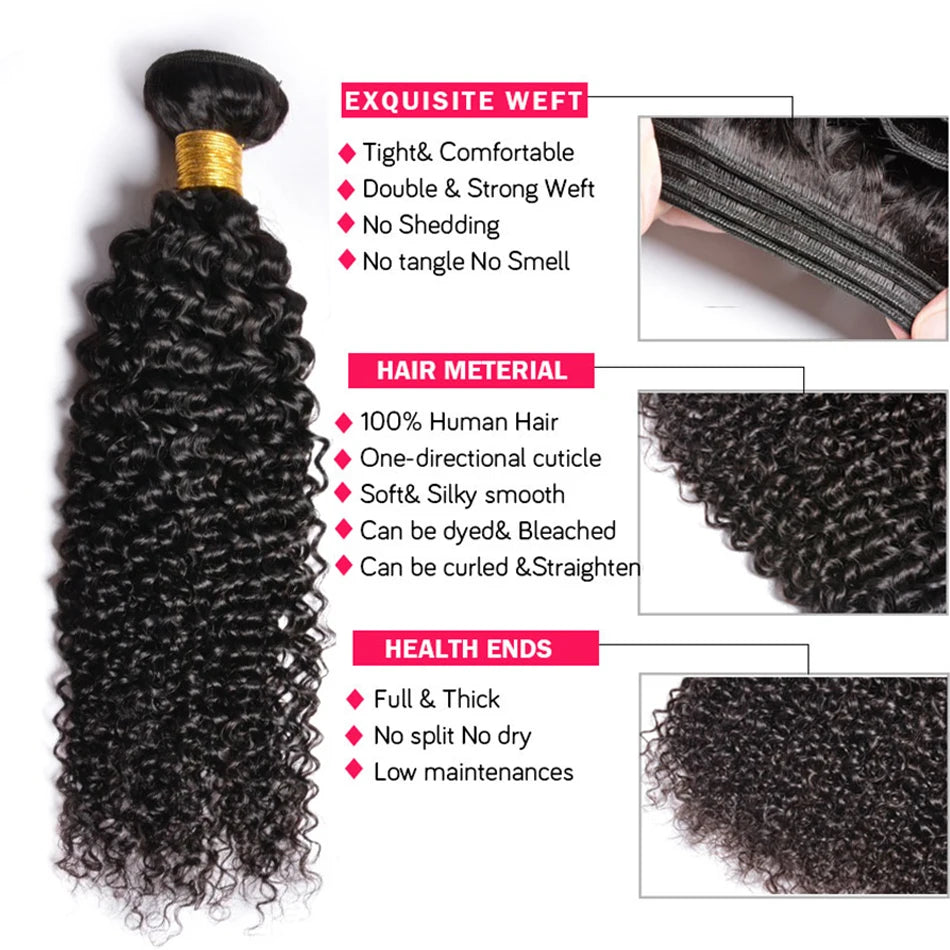 12A Brazilian Virgin Human Hair Kinky Curly Bundles With Frontal Ocean Water Wave Bundles With Frontal Bundles With Lace Closure