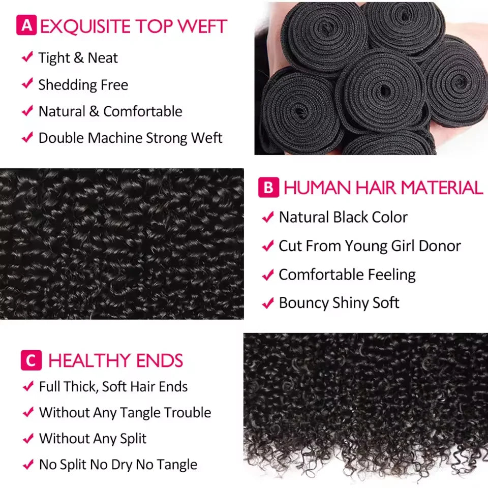 Brazilian Hair Kinky Curly Bundles Human Hair Weaving Natural Color 1//3/4 Bundles Jerry Curly Bundles Human Hair Extensions