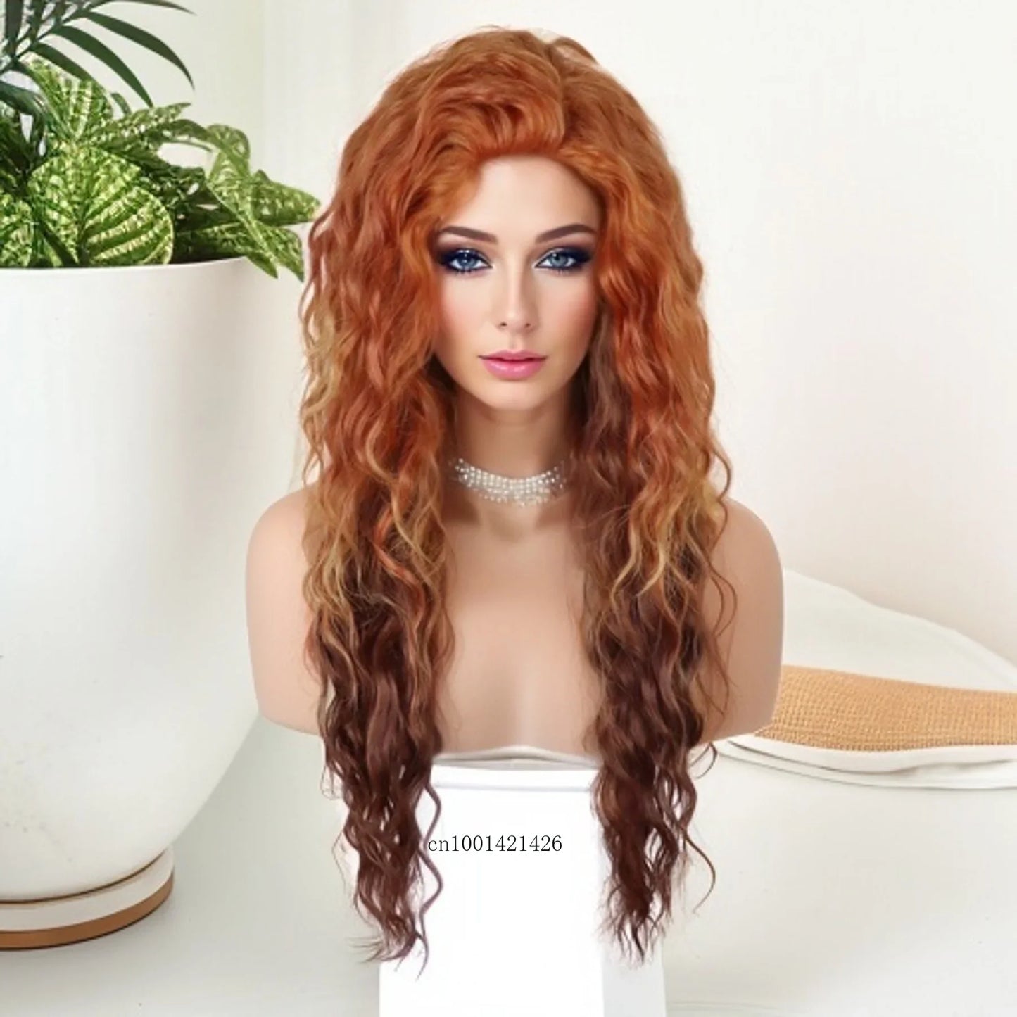 Blonde Curly Wig Synthetic Hair Natural Long Wave Wigs for White Women Free Part Dark Roots Ombre Wigs Trendy Wavy Wig+Stickers