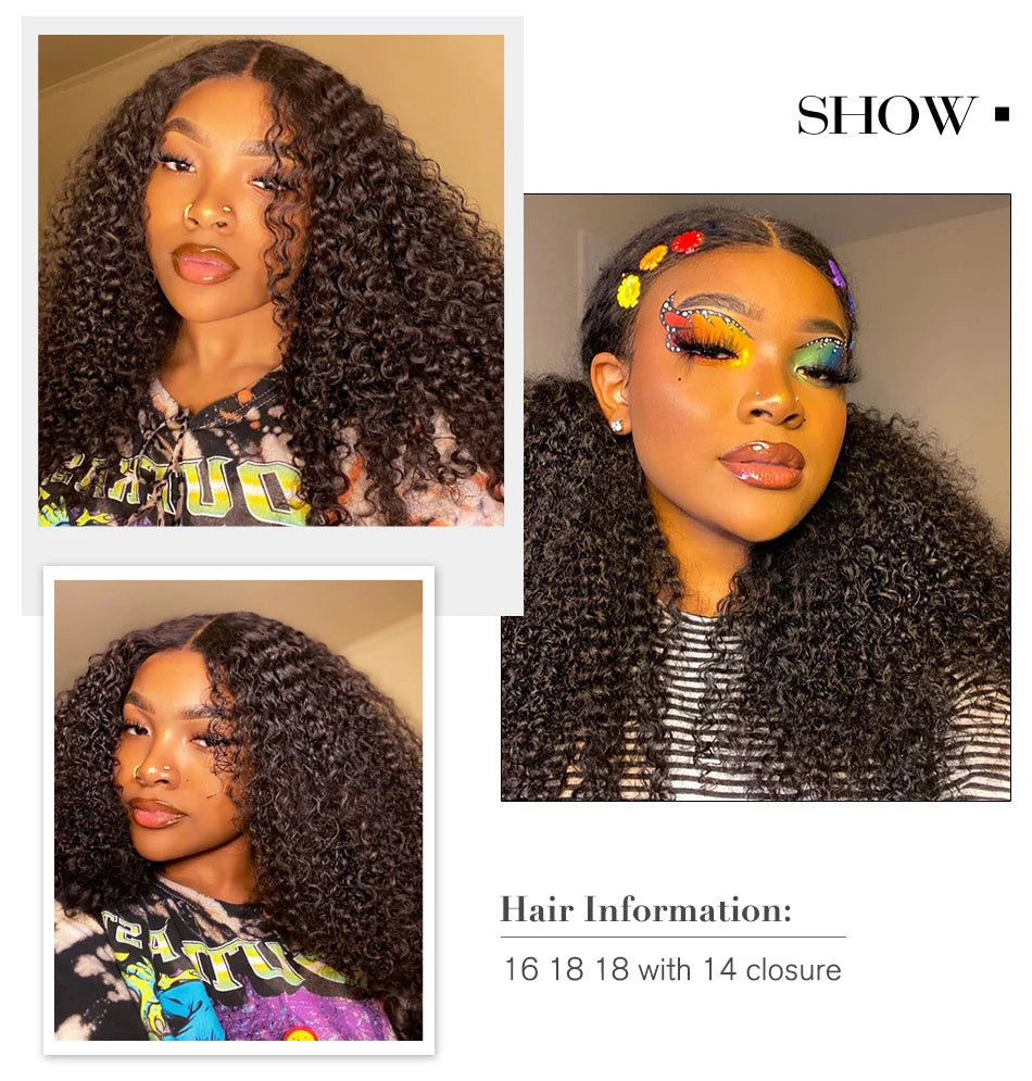 12A Brazilian Virgin Human Hair Kinky Curly Bundles With Frontal Ocean Water Wave Bundles With Frontal Bundles With Lace Closure
