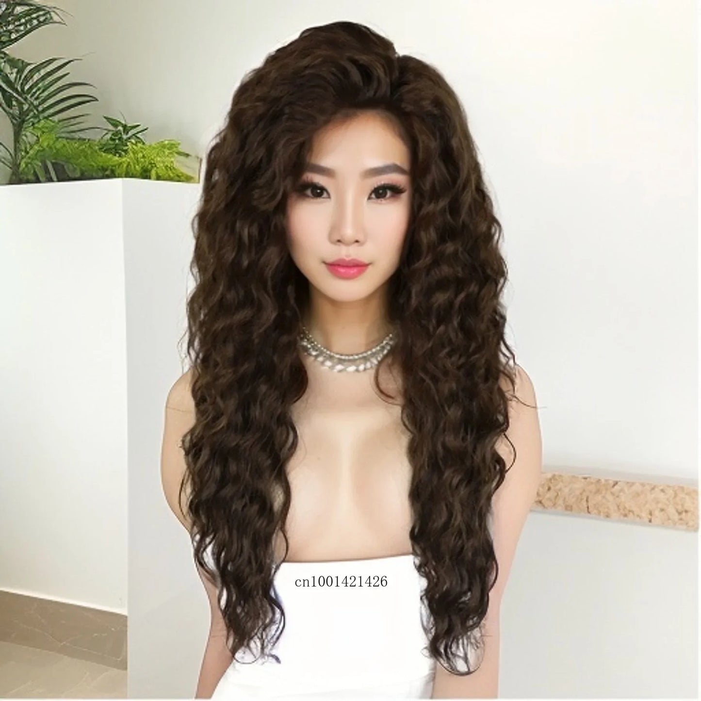 Blonde Curly Wig Synthetic Hair Natural Long Wave Wigs for White Women Free Part Dark Roots Ombre Wigs Trendy Wavy Wig+Stickers