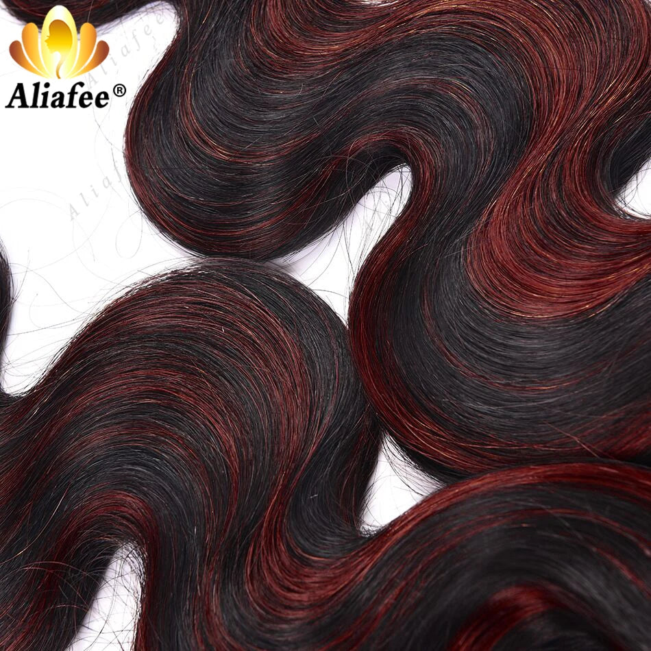 Highlights Red Blonde Colored Brazilian Hair Bundles With 5X5 Lace Closure Remy Body Wave Human Hair Bundles With 4x4 Closure