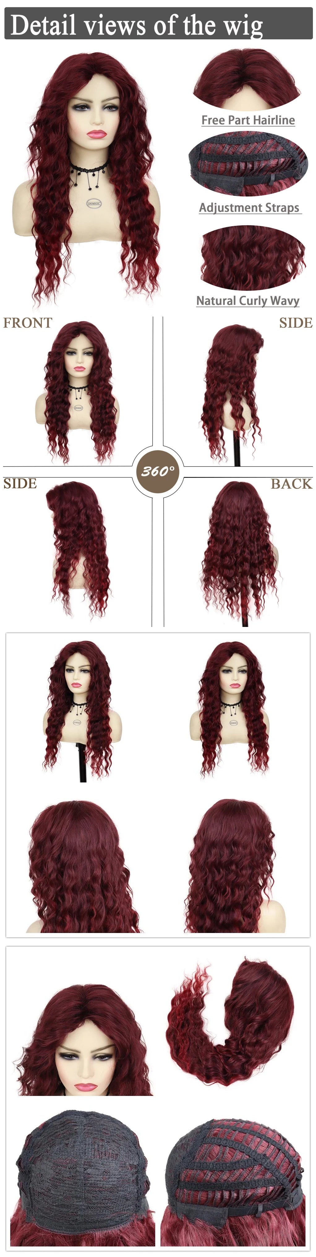 Blonde Curly Wig Synthetic Hair Natural Long Wave Wigs for White Women Free Part Dark Roots Ombre Wigs Trendy Wavy Wig+Stickers