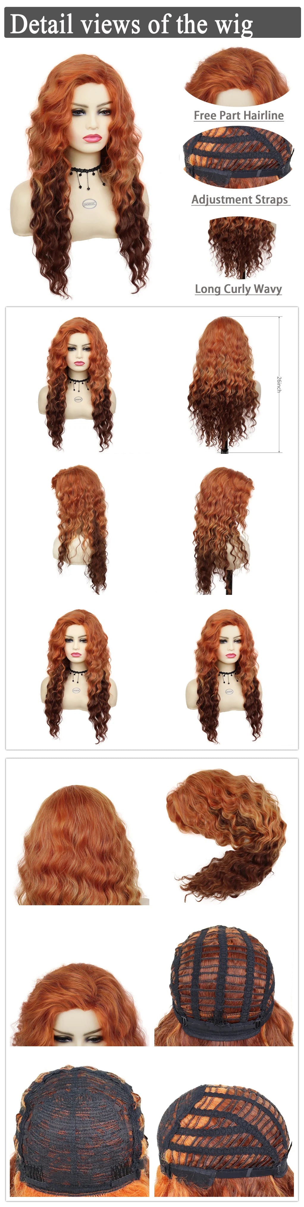 Blonde Curly Wig Synthetic Hair Natural Long Wave Wigs for White Women Free Part Dark Roots Ombre Wigs Trendy Wavy Wig+Stickers