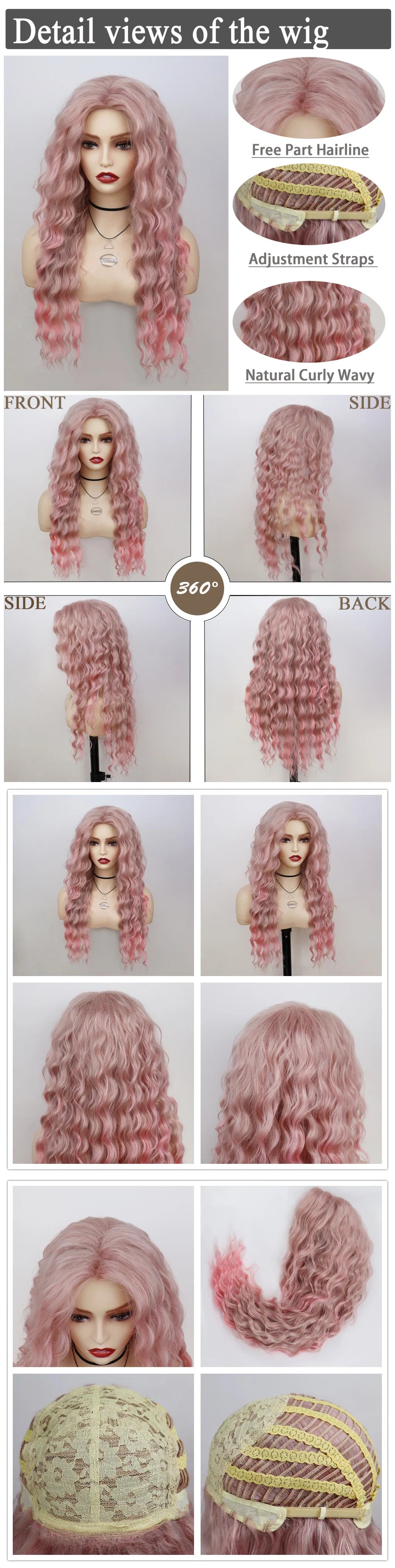 Blonde Curly Wig Synthetic Hair Natural Long Wave Wigs for White Women Free Part Dark Roots Ombre Wigs Trendy Wavy Wig+Stickers