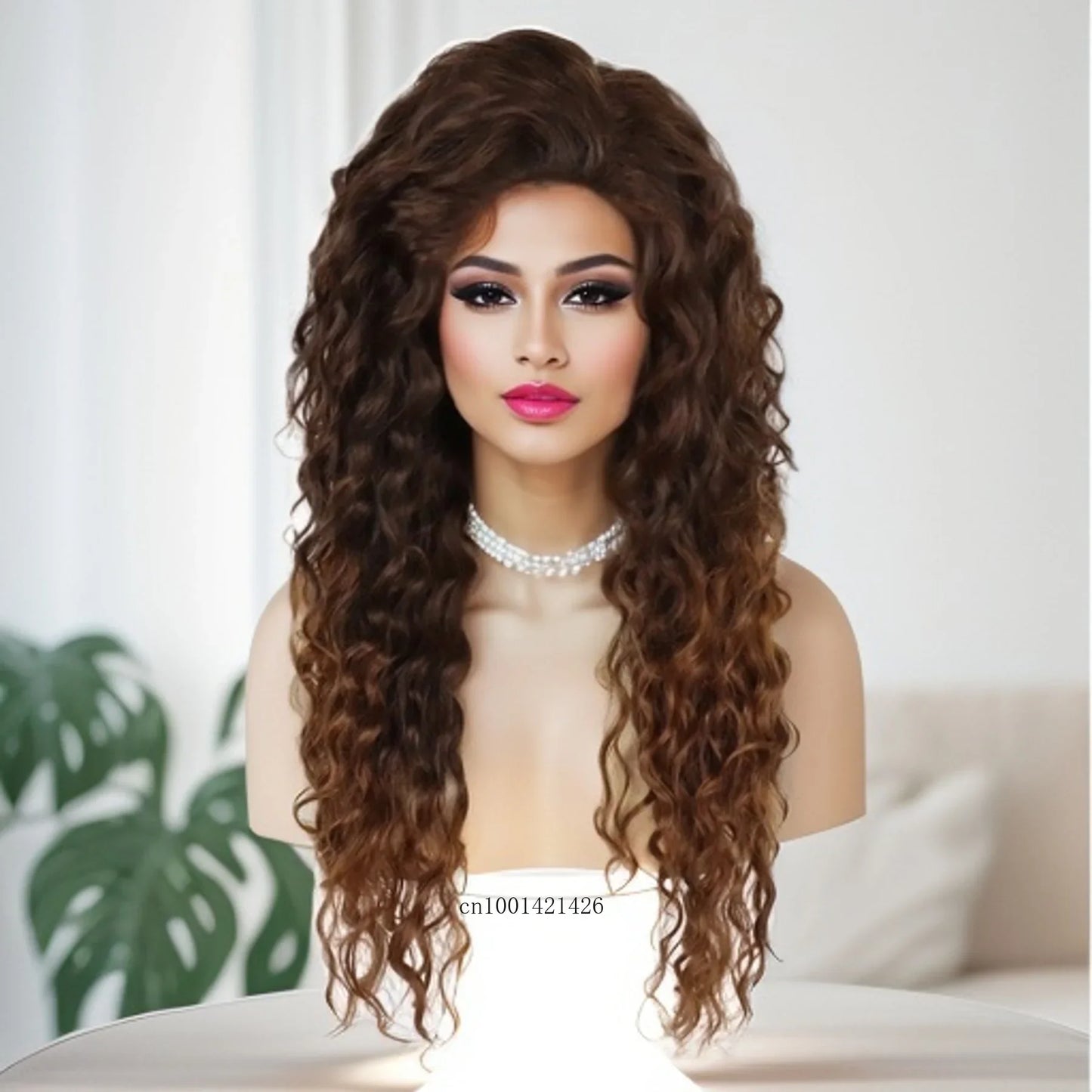 Blonde Curly Wig Synthetic Hair Natural Long Wave Wigs for White Women Free Part Dark Roots Ombre Wigs Trendy Wavy Wig+Stickers
