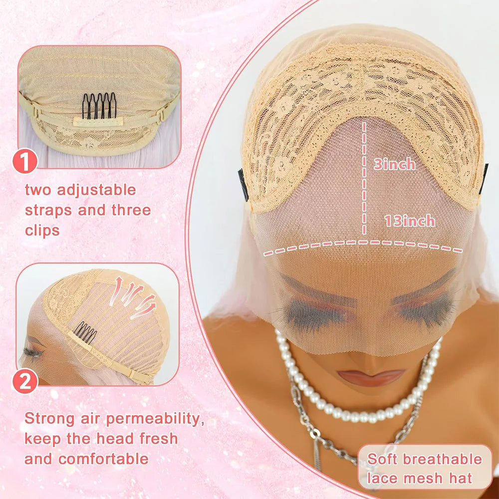 Light Pink Straight Lace Front Wigs 26Inch Pre Plucked Synthetic Lace Wig for Women Heat Resistant Colored Wig Daily Use