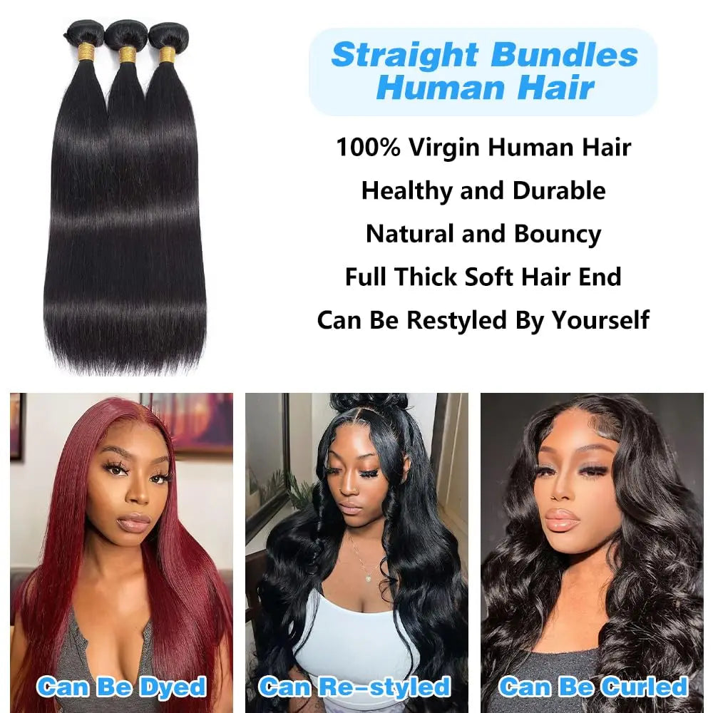Brazilian Straight Bundles Human Hair 100% Unprocessed Virgin Human Hair Bundles Straight Double Weft Quick Weave Hair 3 Bundles