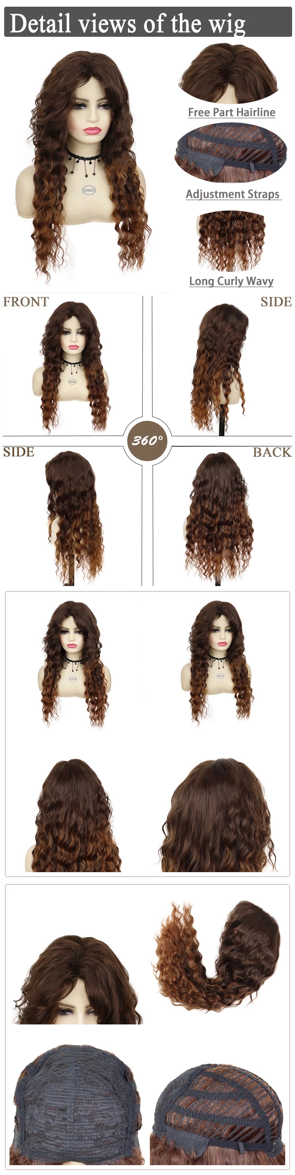 Blonde Curly Wig Synthetic Hair Natural Long Wave Wigs for White Women Free Part Dark Roots Ombre Wigs Trendy Wavy Wig+Stickers