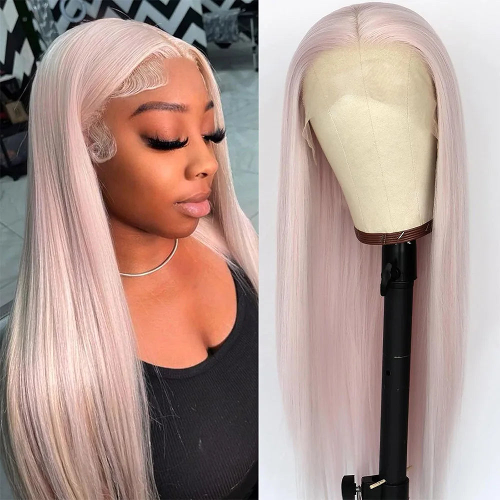 Light Pink Straight Lace Front Wigs 26Inch Pre Plucked Synthetic Lace Wig for Women Heat Resistant Colored Wig Daily Use