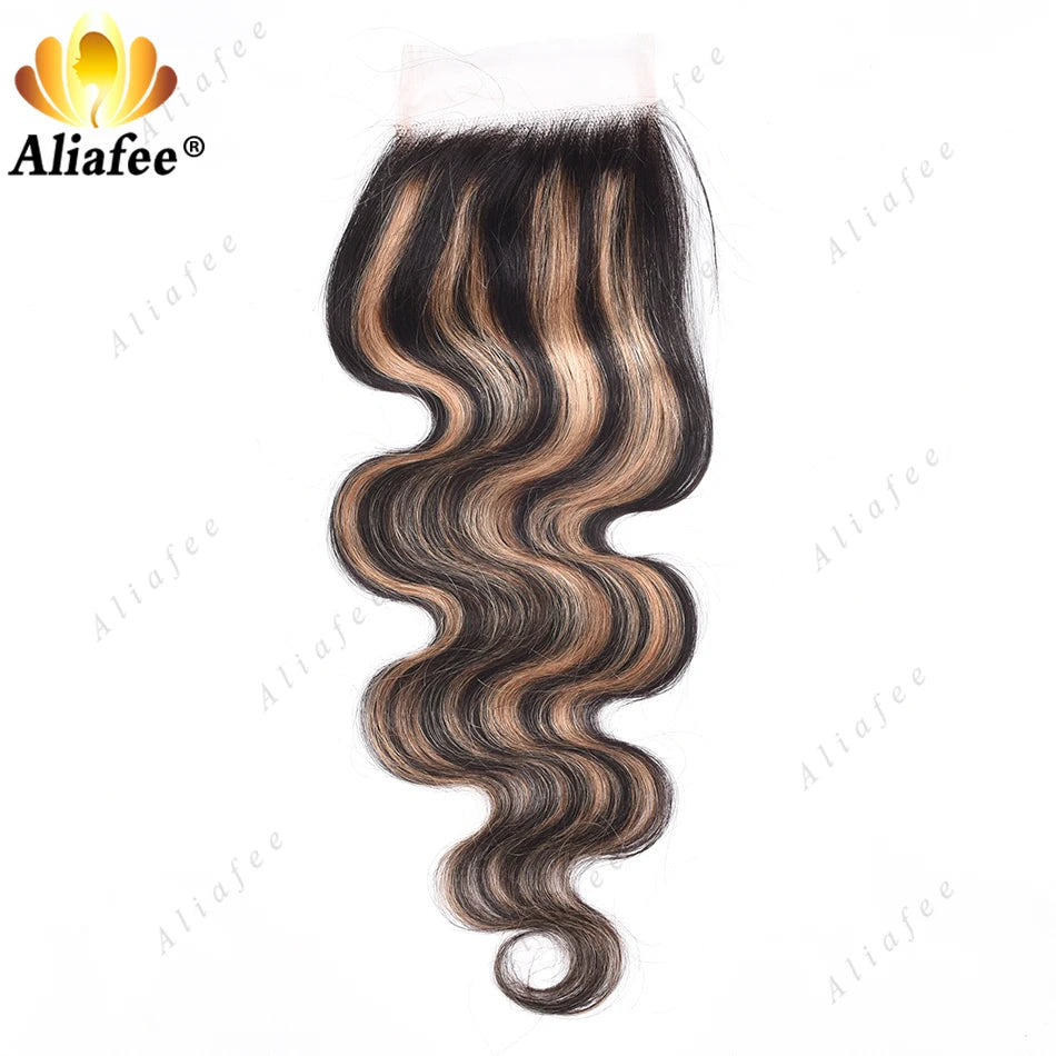 Highlights Red Blonde Colored Brazilian Hair Bundles With 5X5 Lace Closure Remy Body Wave Human Hair Bundles With 4x4 Closure