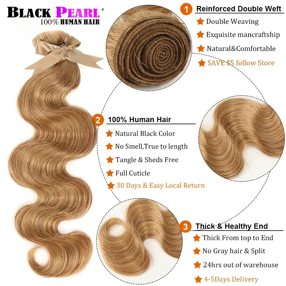 Honey Blonde 27 Colored Hair Brazilian Body Wave Natural Remy Hair Bundles 8 To 26 Inches Sold By 1/3/4 Hair Extension