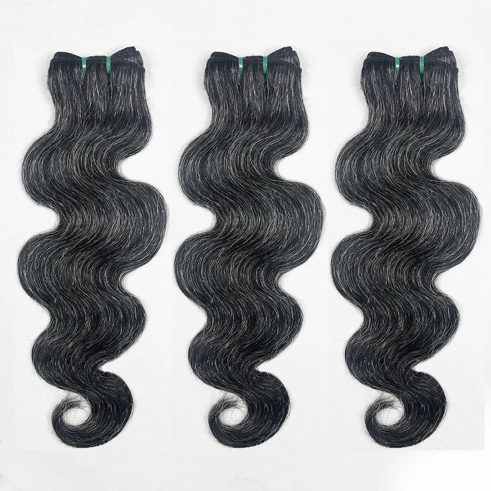Raw Body Wave Human Hair Bundles Salt and Pepper P1b/Gray Unprocessed Short Grey Human Hair Extensions Virgin Hair Weave Weft