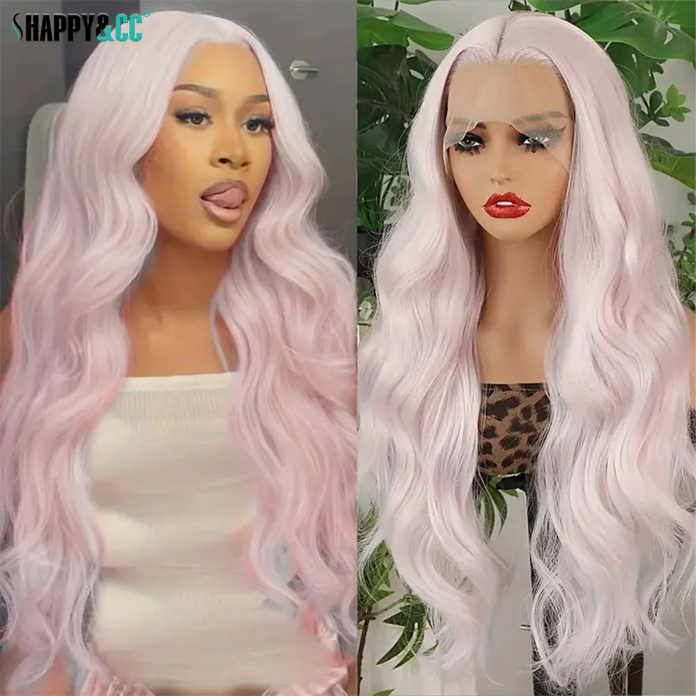 Light Pink Straight Lace Front Wigs 26Inch Pre Plucked Synthetic Lace Wig for Women Heat Resistant Colored Wig Daily Use