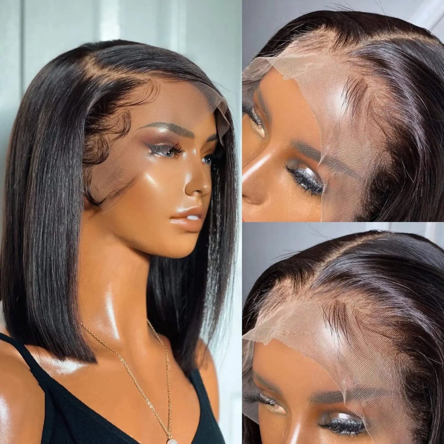Raw Hair Brazil 200 Density 100% Human Hair Lace Black Women Pre Plucke Frontal Wigs Black 13x4 Bob Wig Front Human Hair Wig