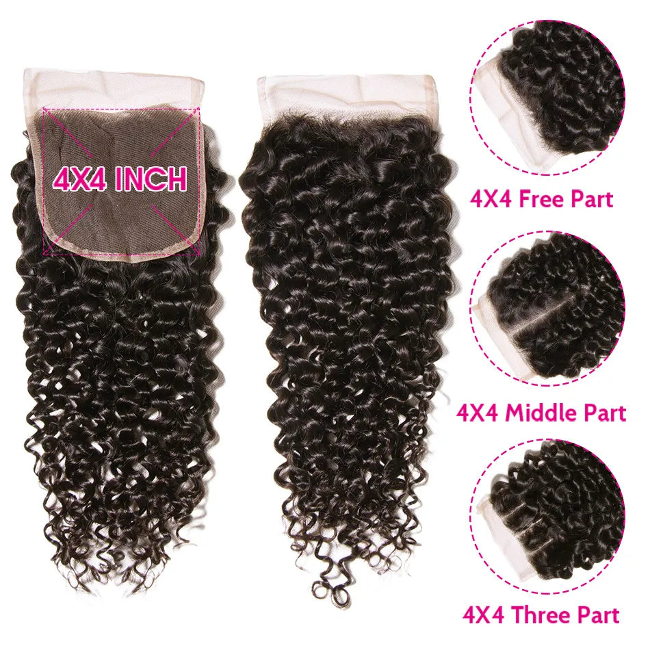 12A Brazilian Virgin Human Hair Kinky Curly Bundles With Frontal Ocean Water Wave Bundles With Frontal Bundles With Lace Closure