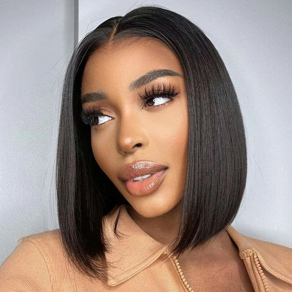 Raw Hair Brazil 200 Density 100% Human Hair Lace Black Women Pre Plucke Frontal Wigs Black 13x4 Bob Wig Front Human Hair Wig